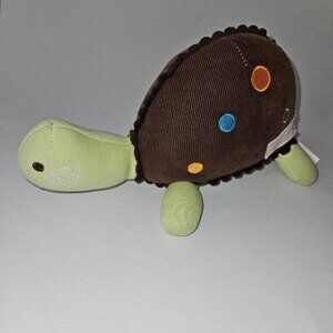 Summer Brand Turtle Plush Lovey 11" Long Green Brown Ribbed Orange Polka Dots